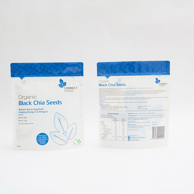 500g Matte PET Stand Up Plastikowe torby 123um Czarne opakowanie nasion Chia