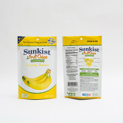 1,4 uncji suchych chipsów bananowych Opakowania do żywności Nadające się do recyklingu woreczki stojące z zamkiem błyskawicznym
